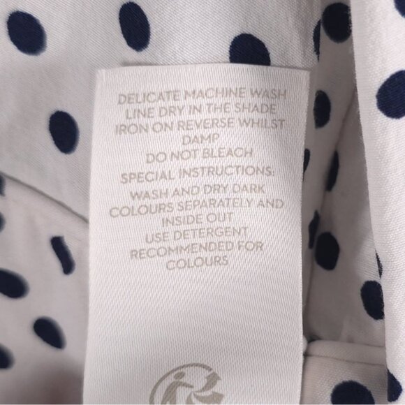 Boden Elsie Polka Dot Peplum Blouse Top White‎ Navy V-Neck Long Sleeve Size 8P - Picture 12 of 12